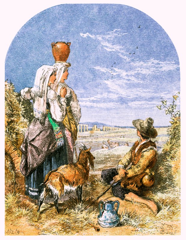 Illustration för "The Traveller" av Myles Birket Foster