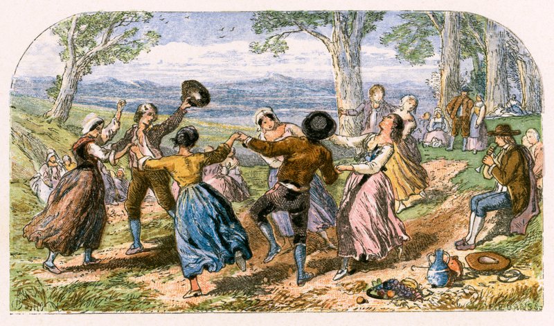 Illustration för "The Traveller" av Myles Birket Foster