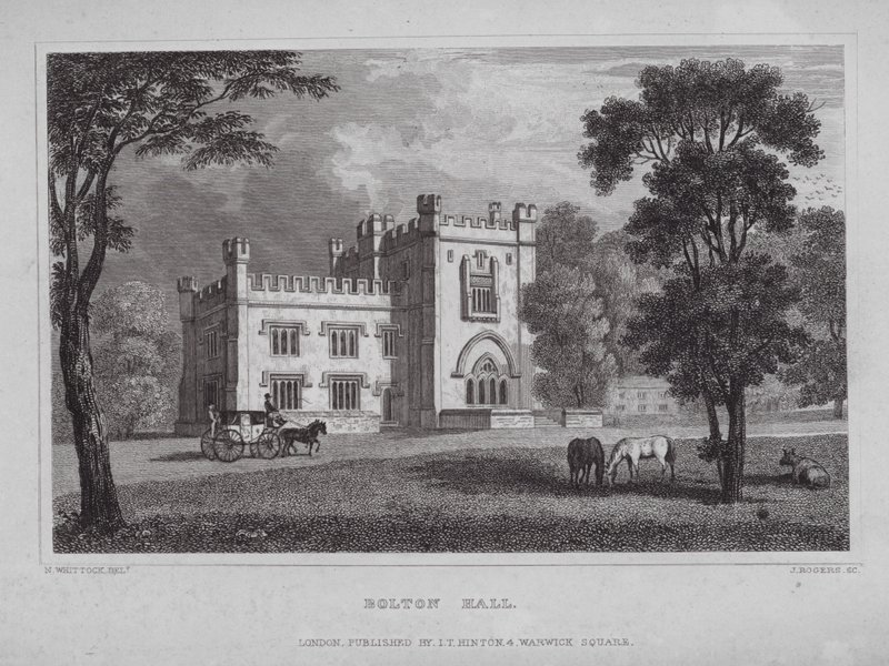 Bolton Hall (gravyr) av Nathaniel (after) Whittock