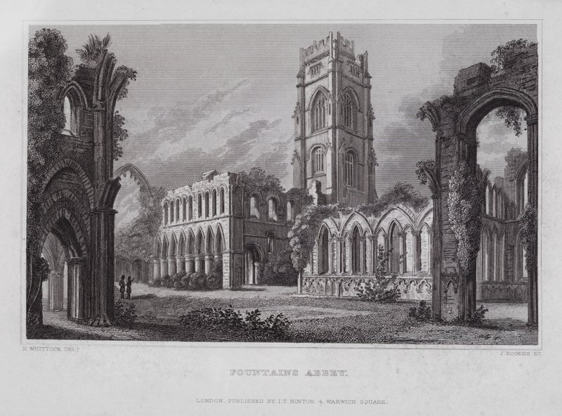 Fountains Abbey (gravyr) av Nathaniel (after) Whittock