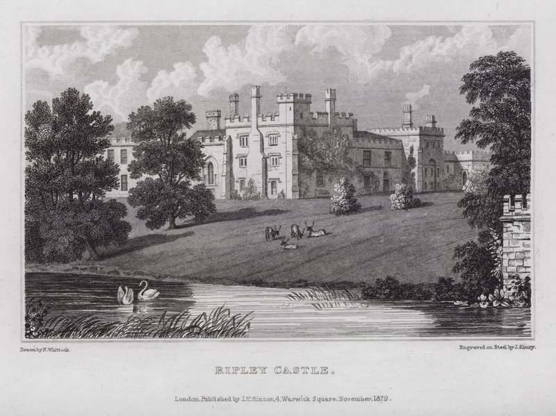 Ripley Castle (gravyr) av Nathaniel (after) Whittock