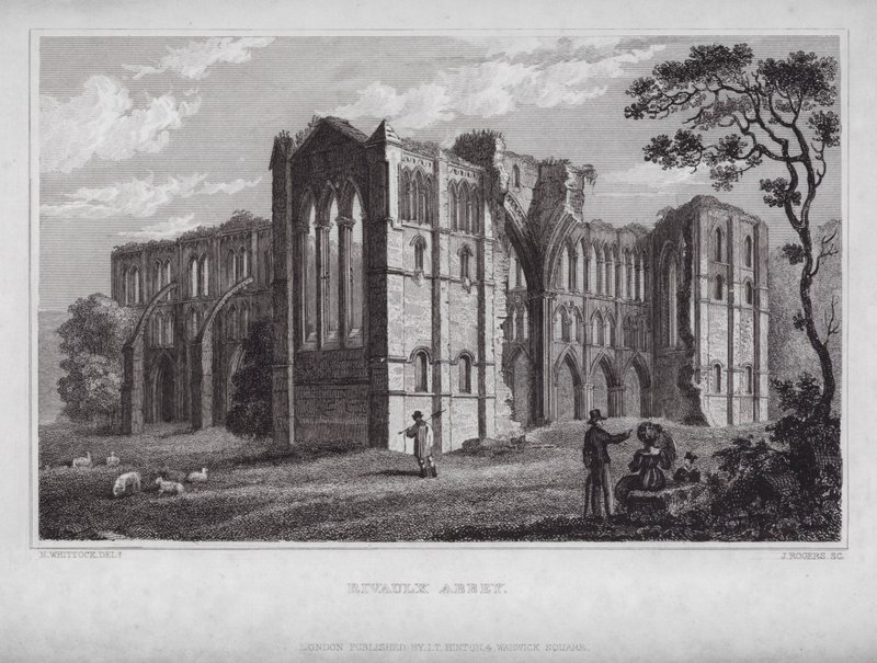 Rievaulx Abbey (gravyr) av Nathaniel (after) Whittock