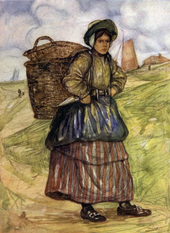 A Fisherwoman of Zandvoort (färg litho) av Nico Jungman