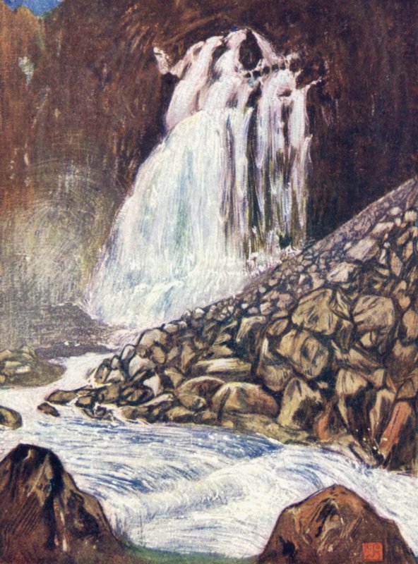 Norge: Espelandsfos, Hardanger (färg litho) av Nico Jungman