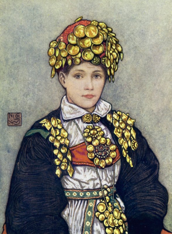 Norge: Saetersdalen Bride (färg litho) av Nico Jungman