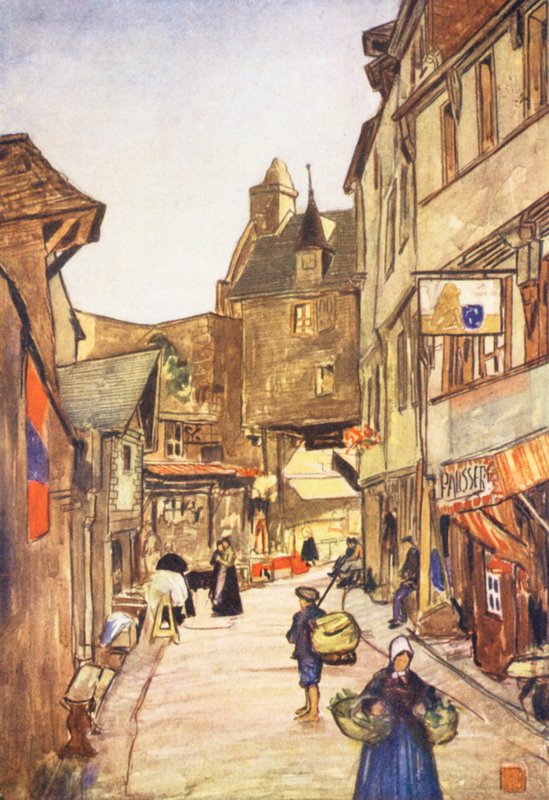 A Street, Mont St Michel (färglitografi) av Nico Jungmann