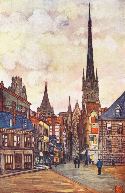 En gata i Rouen (färglitografi) av Nico Jungmann
