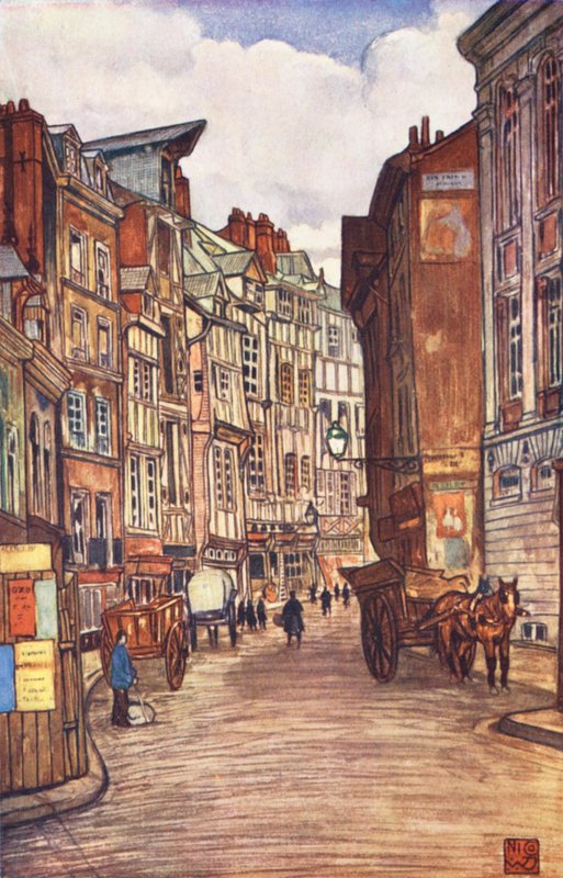 Gamla husen, Rouen (färglitografi) av Nico Jungmann