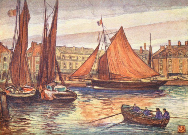 The Quay, Dieppe (färglitografi) av Nico Jungmann