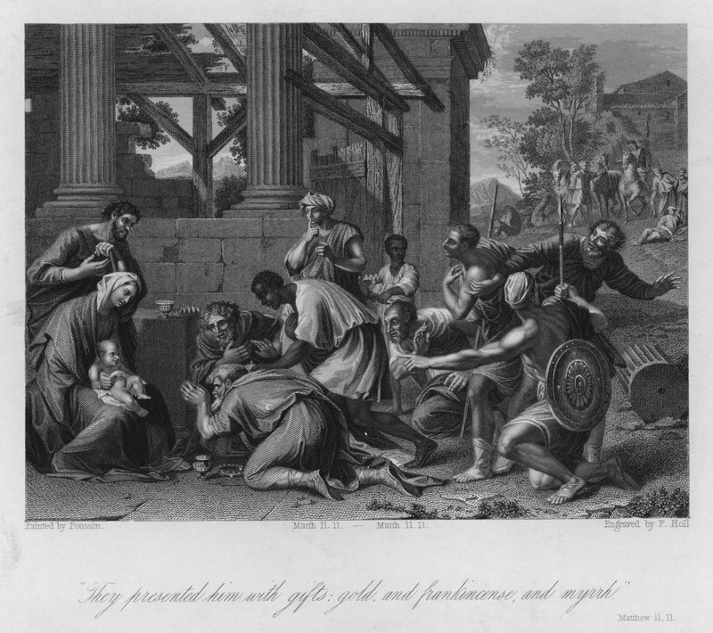 De vise männens offer, Matteus II av Nicolas (after) Poussin