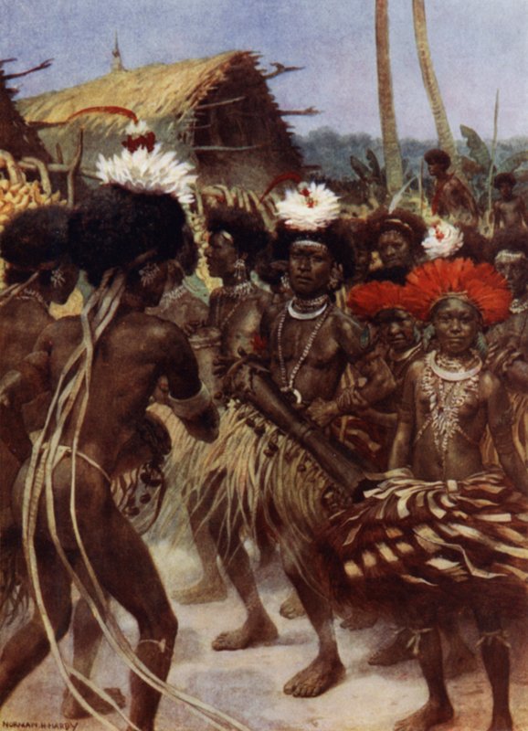 Harvest Dance, Nya Guinea (färg litho) av Norman Hardy