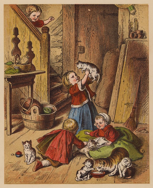 Little Kittens (färglitografi) av Oskar Pletsch
