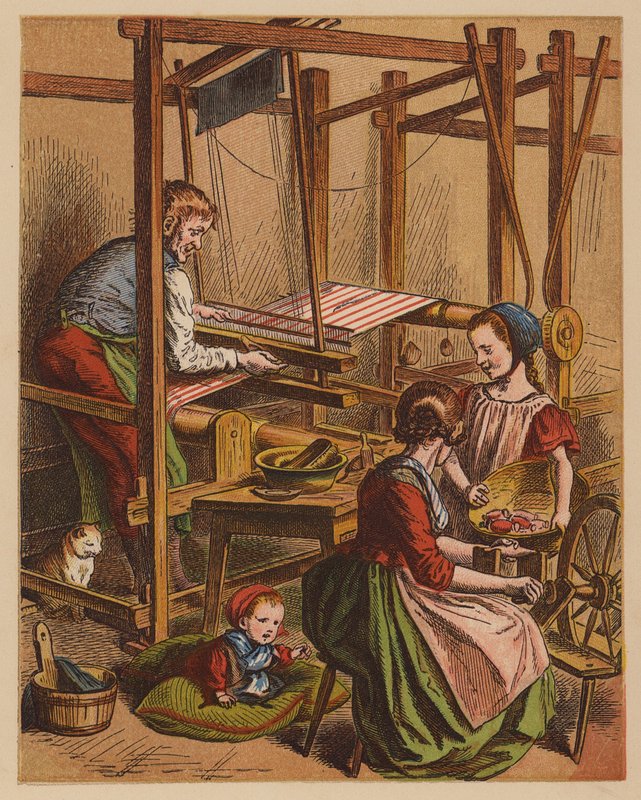 The Weaver (färglitografi) av Oskar Pletsch