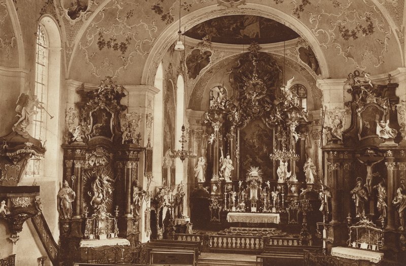 Församlingskyrka, Oberammergau, kyrkans inre av Otto Ballerstedt