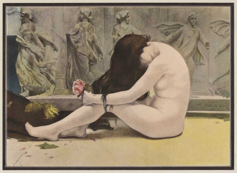 Poetens grav (färg litho) av Pedro Saenz