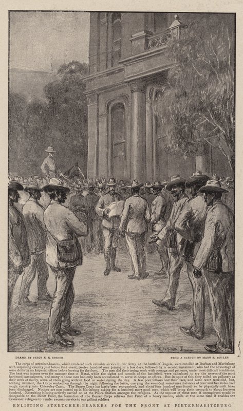 Tar in bårbärare till fronten i Pietermaritzburg av Percy F.S. Spence
