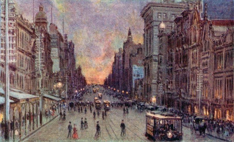Collins Street, Melbourne (färg litho) av Percy F.S. (after) Spence