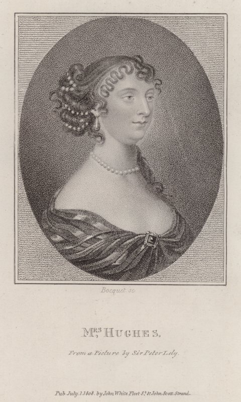 Margaret Hughes, engelsk skådespelerska (gravyr) av Peter (after) Lely