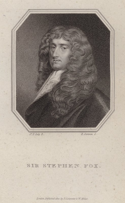 Sir Stephen Fox, engelsk politiker (gravyr) av Peter (after) Lely
