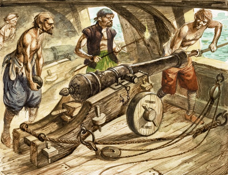 Kanonbesättning ombord på ett segelfartyg av Peter Jackson
