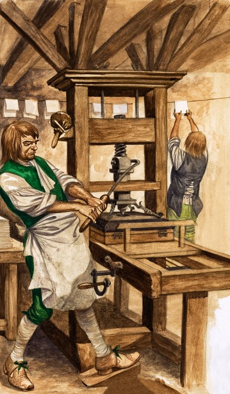 Caxtons press (gouache på papper) av Peter Jackson