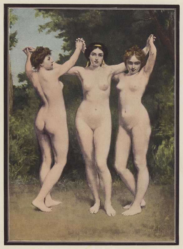 De tre nåderna (färg litho) av Philippe Felix Dupuis