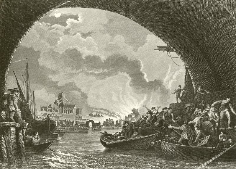 Den stora branden i London av Philippe Jacques de Loutherbourg