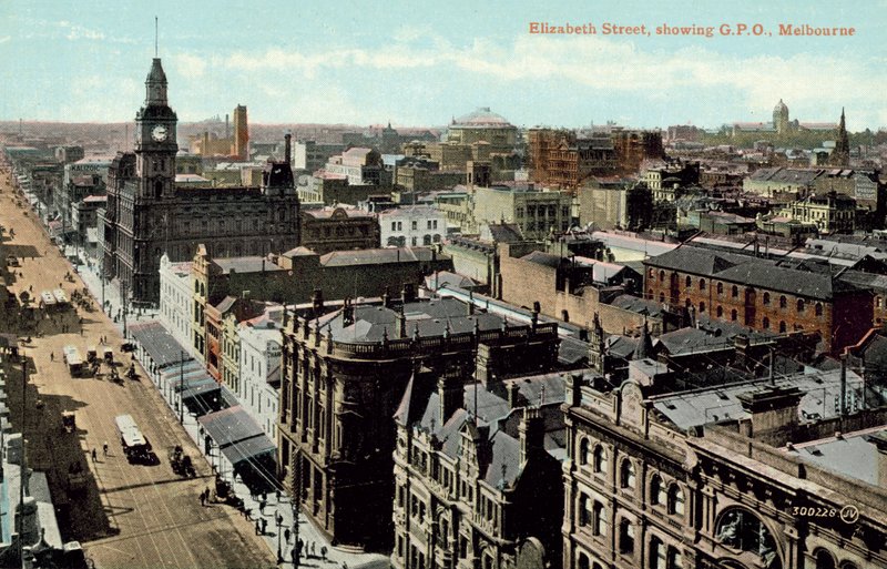 Elizabeth Street, visar GPO, Melbourne (färgfoto) av Photographer Australian