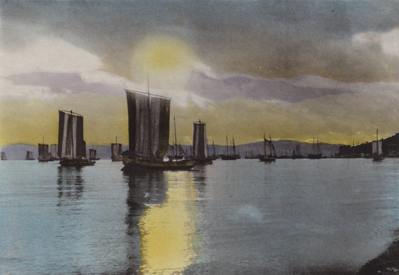 Japan, ca 1912: Solnedgång, Akashi-kusten (foto) av Photographer Japanese