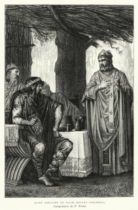 Saint Gregory of Tours Before Chilperic (gravyr) av Pierre Fritel