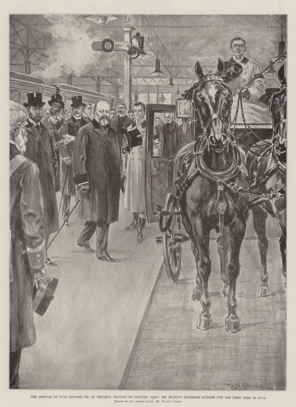 Kung Edward VII:s ankomst till Victoria Station den 23 januari, Hans Majestät kommer in i London för första gången som kung av Ralph Cleaver