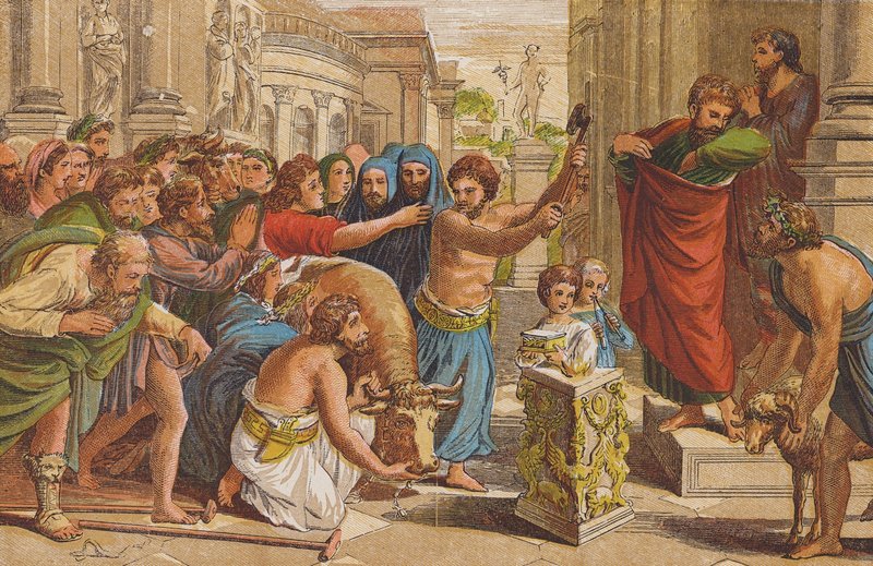 Offret i Lystra (färglitografi) av Raphael (1483 1520) (after)