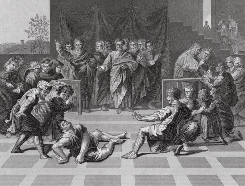 Ananias död (gravyr) av Raphael (1483 1520) (after)