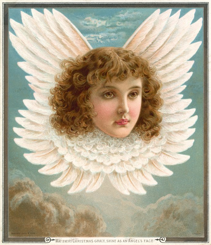 Ängelhuvud i vingar (chromolitho) av Rebecca Coleman