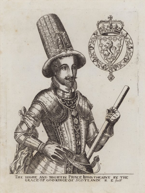King James VI av Skottland (gravyr) av Renold (after) Elstrack