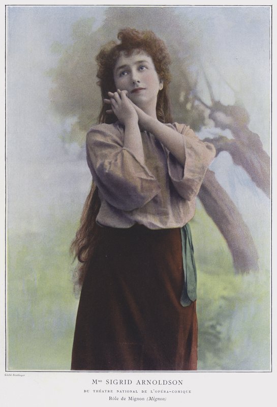 Sigrid Arnoldson i titelrollen i Mignon (färgad bild) av Reutlinger Studio