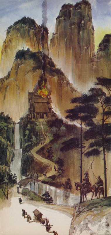 Kinesiska kloster (färglitografi) av Richard Hook
