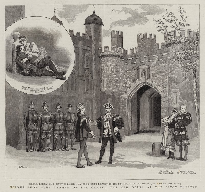 Scener från The Yeomen of the Guard, the New Opera at the Savoy Theatre av Robert Barnes