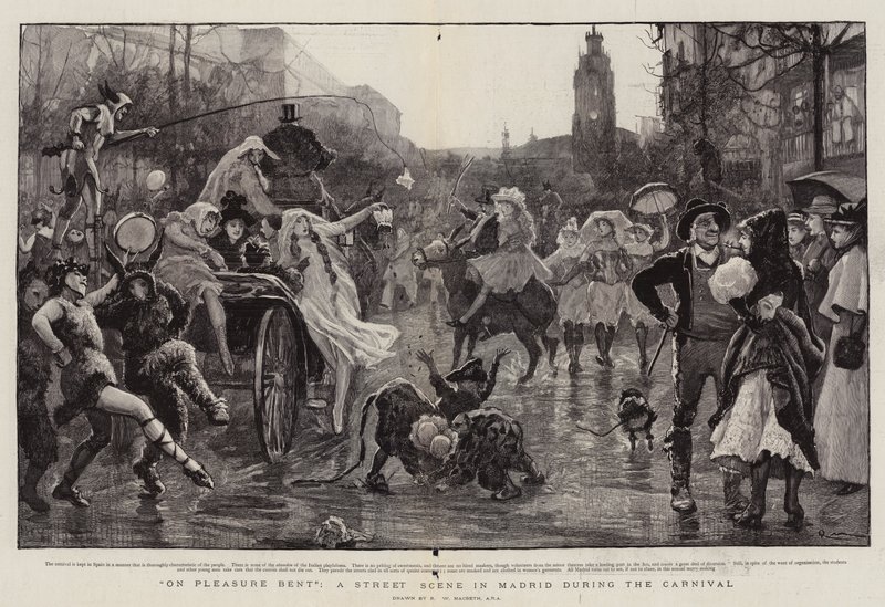 On Pleasure Bent, en gatubild i Madrid under karnevalen av Robert Walker Macbeth