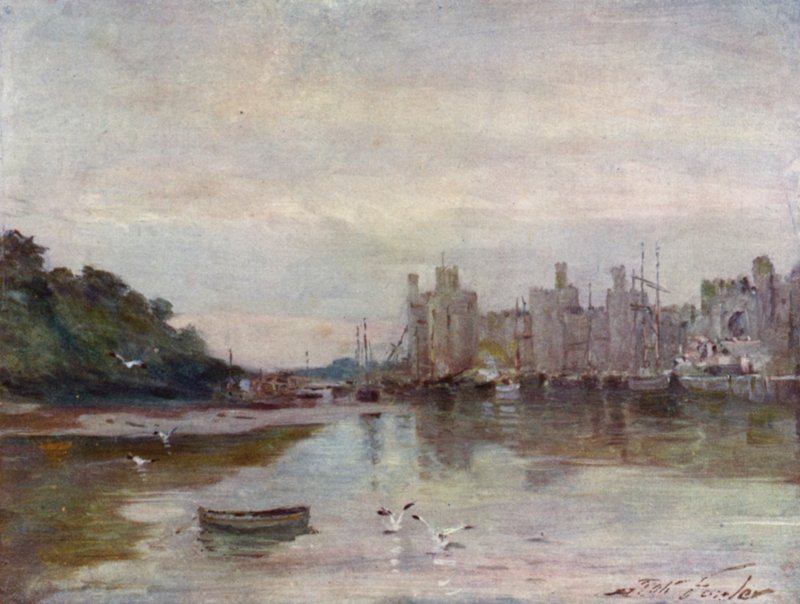 Carnarvon Castle (färg litho) av Robert (after) Fowler