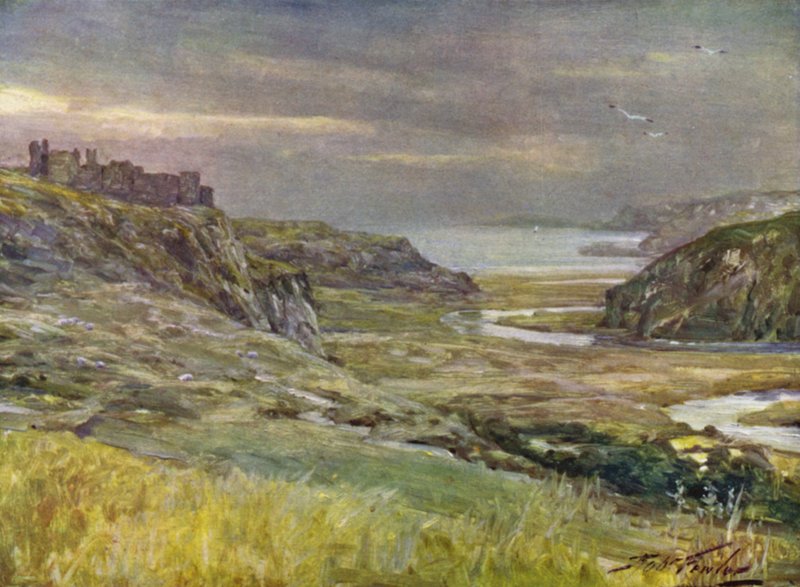 Pennard Castle, Glamorganshire (färg litho) av Robert (after) Fowler