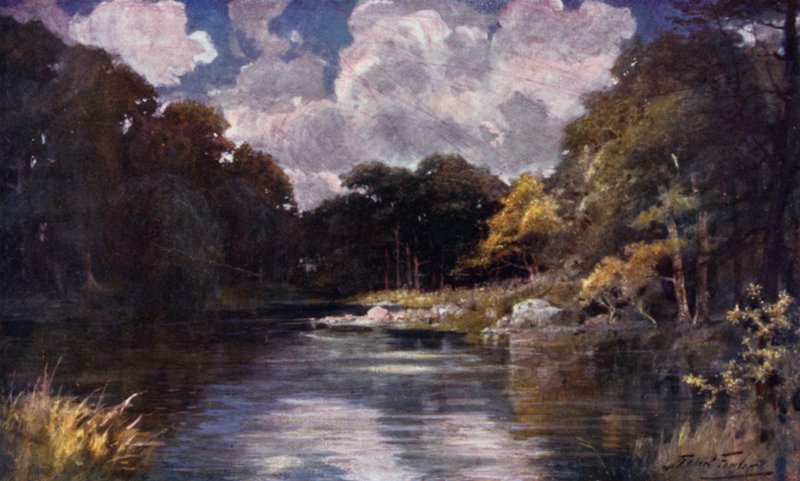 The Trout Stream (färg litho) av Robert (after) Fowler