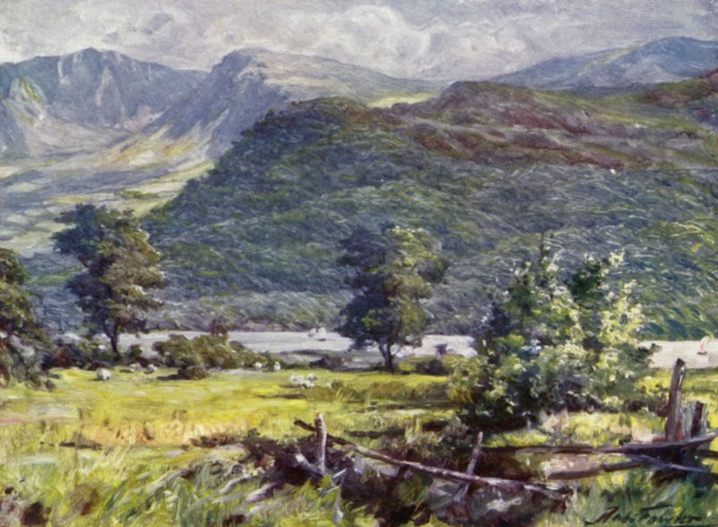 Vy över Cader Idris (färg litho) av Robert (after) Fowler