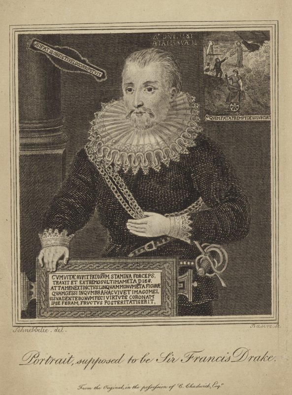 Francis Drake (gravyr) av Robert Blemell (after) Schnebbelie