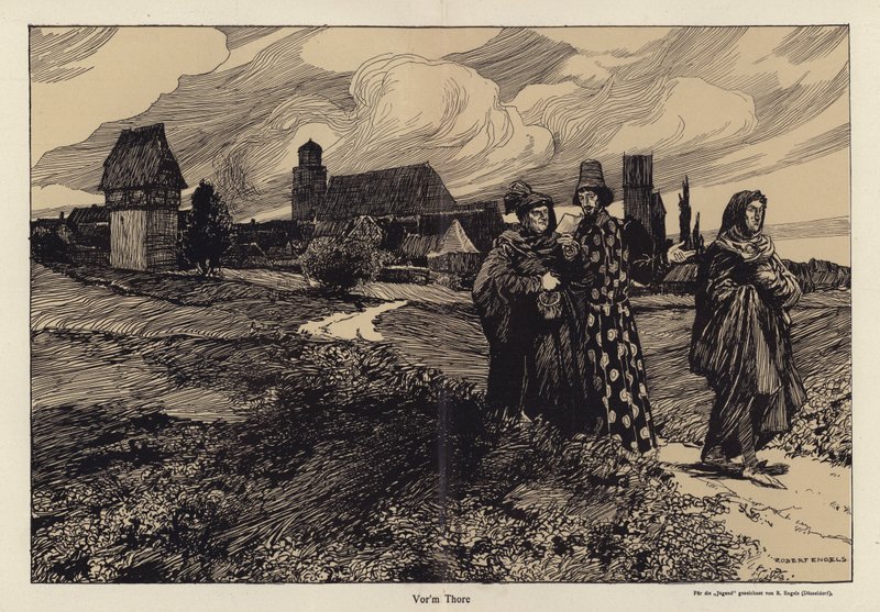 Före porten (litho) av Robert Engels