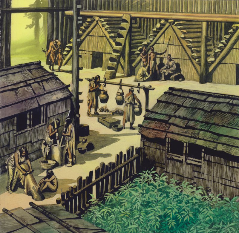Indianläger (gouache på papper) av Ron Embleton