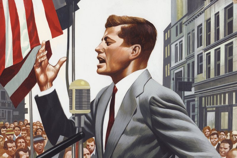 John Kennedy talar (gouache på papper) av Ron Embleton