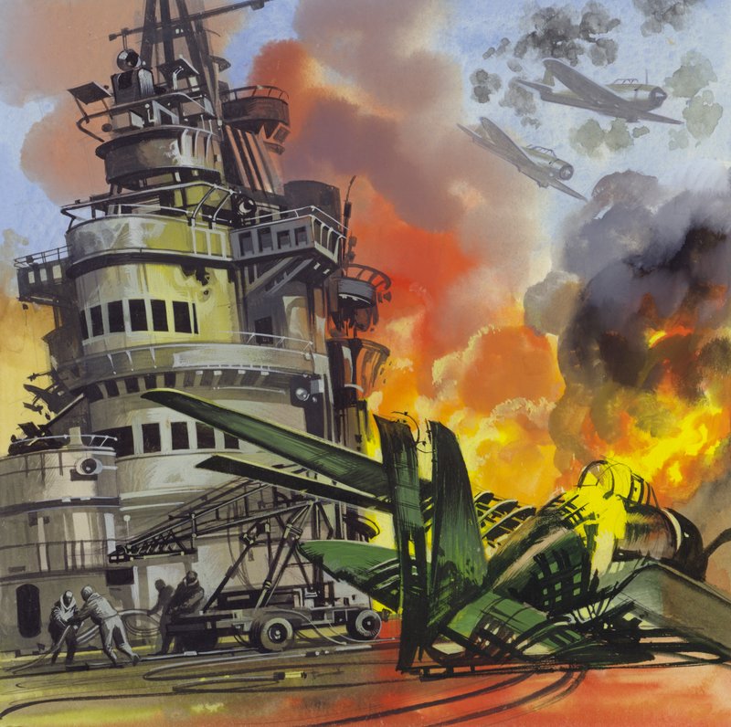 The Battle Of Midway (gouache på papper) av Ron Embleton