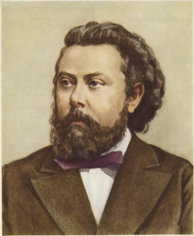 Porträtt av Modest Mussorgsky av Russian School