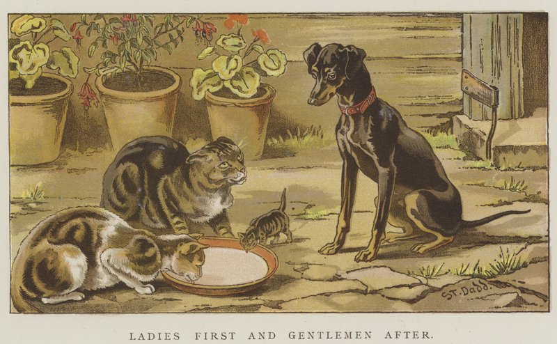Ladies First och Gentlemen After (chromolitho) av S.T. Dadd